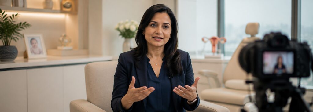 Fertility centre doctor speaking on camera for a short video