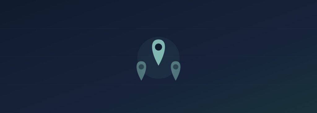 Abstract cluster of three map pins, teal on navy