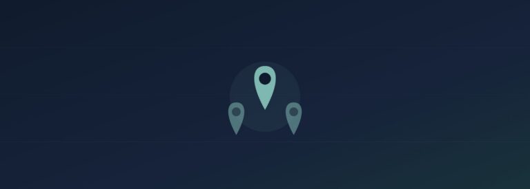 Abstract cluster of three map pins, teal on navy
