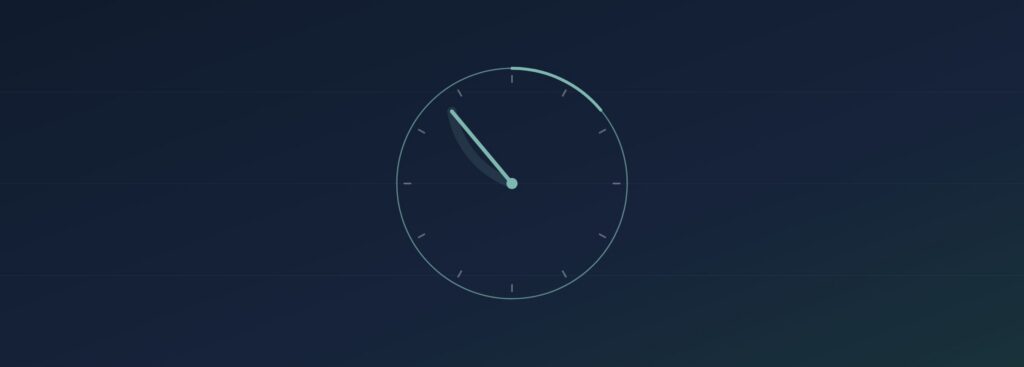 Abstract stopwatch graphic, teal on navy