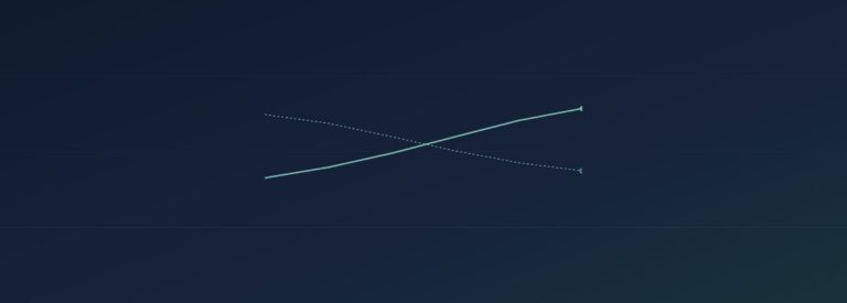 Abstract crossing-lines graphic, teal on navy